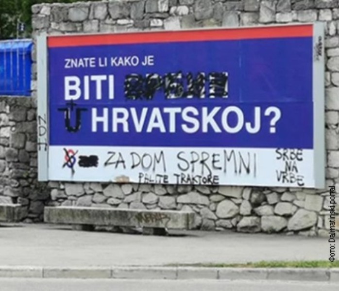 Plakat stranke Milorada Pupovca išaran ustaškim simbolima