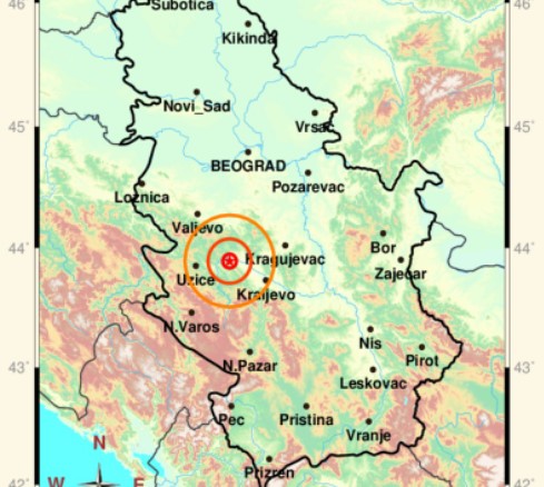 Kod Čačka večeras registrovan zemljotres jačine 3,2 stepena 