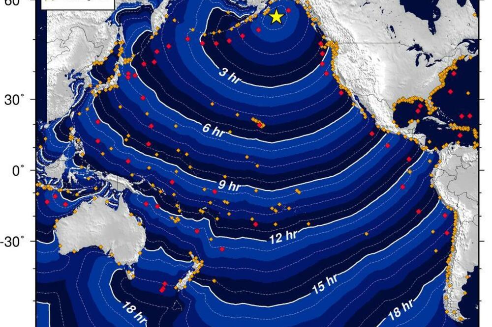 Upozorenje na cunami na Havajima, Aljasci, pacifičkoj obali 